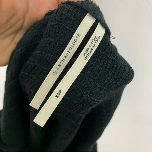 Anthropologie Black Smocked Puff Sleeve Top Sz Extra Small Petite - Picture 7 of 8